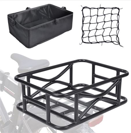 Heavy Duty Bike Basket Rear with Liner & Cargo Net, Large Bicycle Basket for