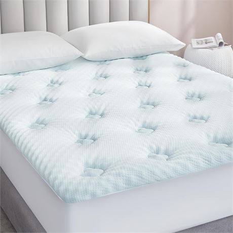 Hansleep Memory Foam Mattress Topper Queen, Gel Queen Mattress Topper with Deep