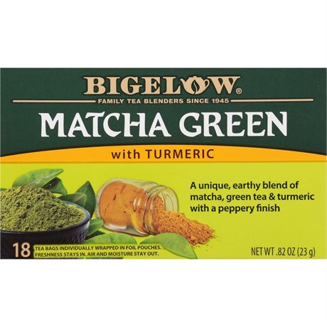 Bigelow Tea Bigelow Matcha Green Tea with Turmeric, Green Tea Bags, 18 Count