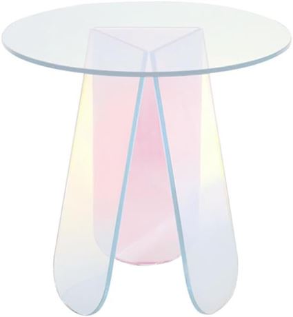 Iridescent Acrylic Side Table, Round Clear Coffee Table 17.7 Inch - Rainbow