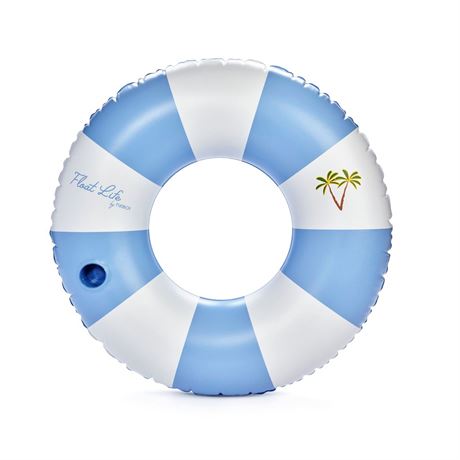 Float Life by FUNBOY Blue Cabana Stripe Luxury Tube Pool Float, Cup-Holder, 43"
