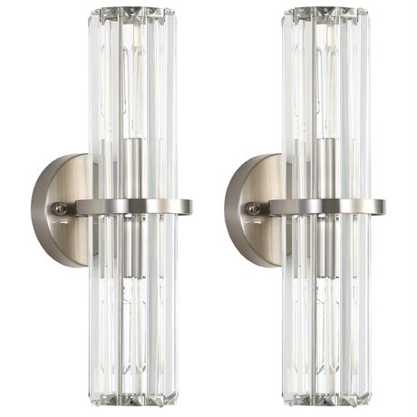 Crystal Wall Sconce Set of 2, Brushed Nickel Luxury Indoor Vanity Wall Lamp,