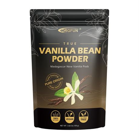 ORGFUN Vanilla Bean Powder 3.53 Oz, Native Ground Madagascar Vanilla Powder