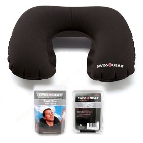Swissgear Swiss Travel Pillow Pouch Black Neck Inflatible Rest Cushion Support