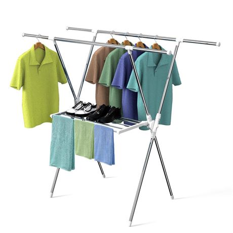 Clothes Drying Rack 2 Tiers, Heavy Duty Drying Rack Clothing Folding Indoor