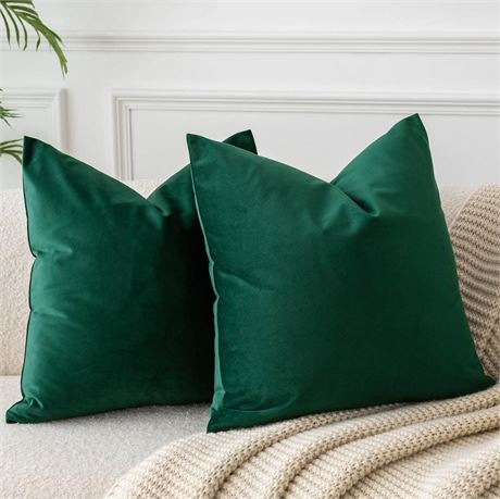 JUSPURBET Christmas Dark Green Velvet Throw Pillow Covers 14x14 inch Set of 2