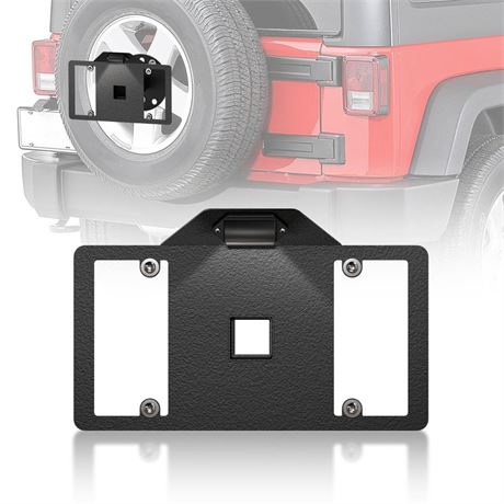 Spare Tire License Plate Frame with LED Light Compatible with 1987-2018 Jeep