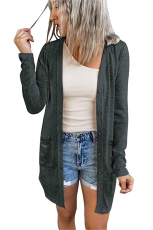 MEROKEETY Women's Open Front Lightweight Cardigan Long Sleeve Button Down Loose