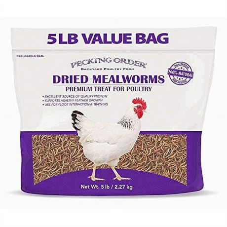 Red River Commodities Pecking Order Dried Mealworms Backyard Chicken Treat, 5