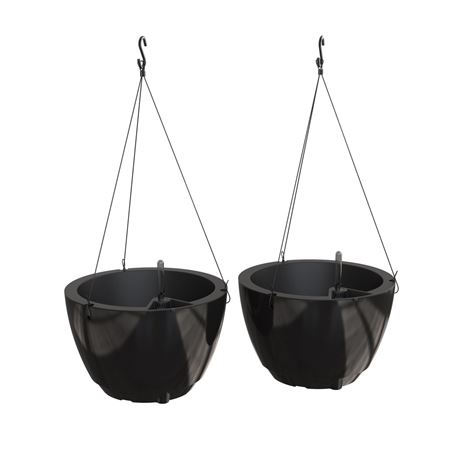 Mayne Caprio 14" x 9" Round Black Hanging Self-Watering Plastic Hanging