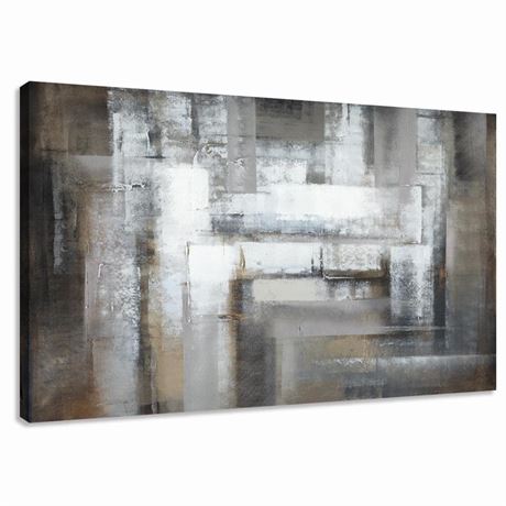 Living Room Abstract Wall Art, Large Brown Gray Decor Painting with