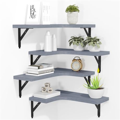 ROMGUAR CRAFT Corner Floating Shelves Wall Mounted Set of 4, Rustic Wood