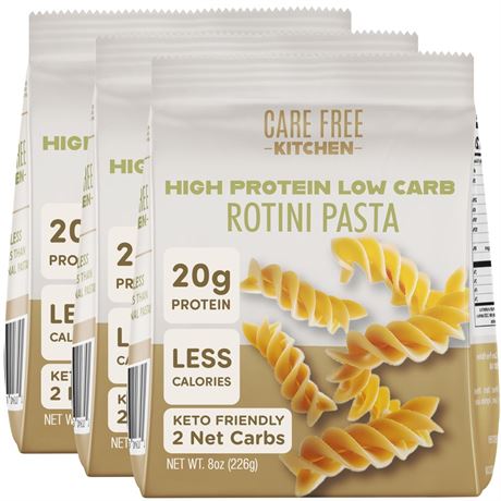 Care Free Kitchen Plain 3-Pack (8 oz. Bags) Rotini Keto Pasta Noodles, 20g High