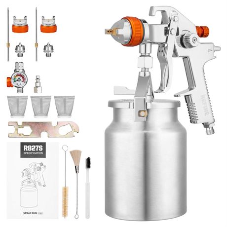 REFINE HVLP Spray Gun, Siphon Air Paint Sprayer Gun with 1.7mm 2mm Nozzle Sets,