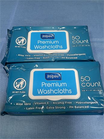 Inspire Adult Wipes, Extra Large Wash Cloths for Incontinence & Cleansing, 8" x