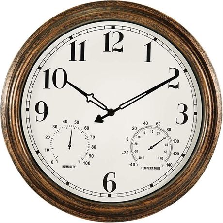 16 Inch Large Outdoor Wall Clock,Waterproof Vintage Non-Ticking Clock with