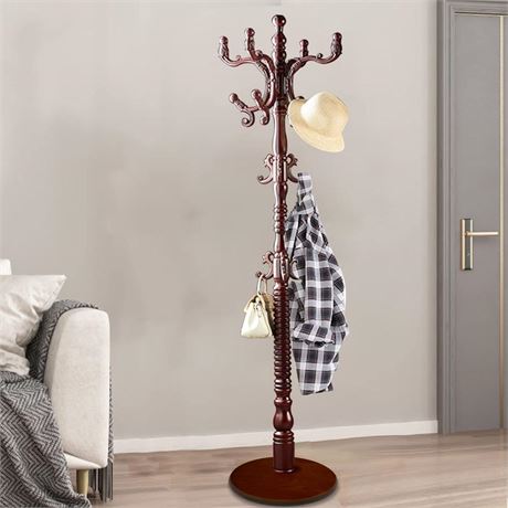 Wooden Coat Rack Stand, High-Grade Coat Racks freestanding with 14 Hooks &