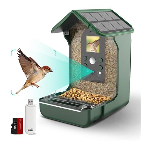 Bird Feeder with Camera, 2023 Newest Solar Powered, 1080p PIR Motion Detection,