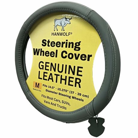 Leather Car Steering Wheel Cover, Light Gray and Dark Gray, 15 inch, for Men