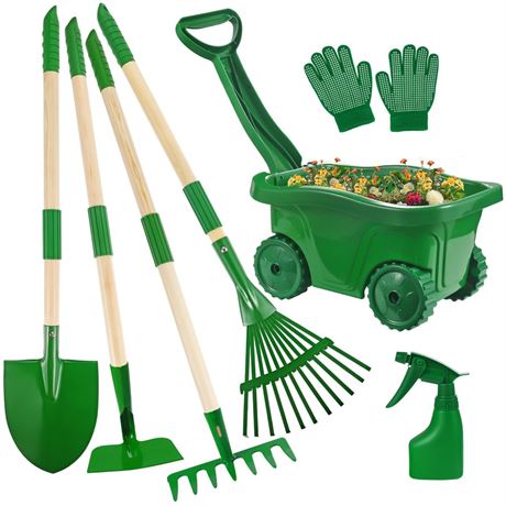 Duckura Kids Gardening Tools Set - 7pcs Wheelbarrow Set for Kids with Shovel,