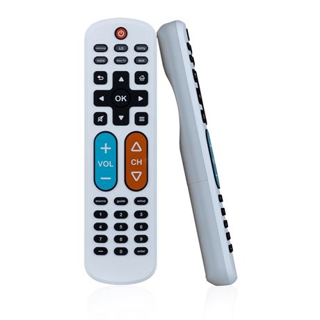GE OneTouch Streaming Replacement Remote Control, Big Button, Backlit, White