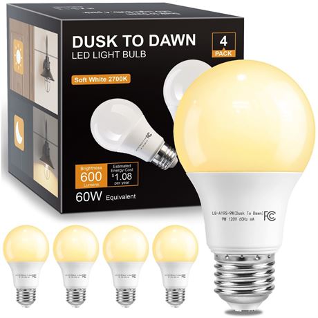 DAYBETTER Dusk to Dawn Light Bulbs Outdoor 60 Watt Equivalent, Automatic On/Off