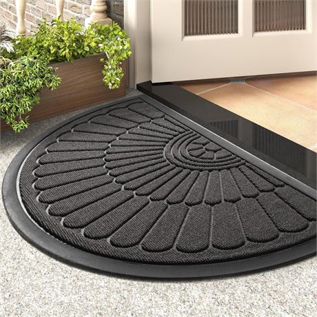 Door Mat Outdoor Indoor Entrance Doormat-Semicircular Durable Rubber Non Slip