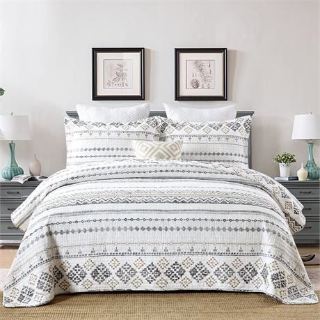 OFFSITE SahSahCasa Quilt King Size, Set, 100% Cotton Boho Quilt, Bedding Set