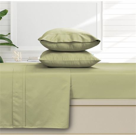 Tribeca Living Egyptian Cotton 500 Thread Count Flat Sheet, Green