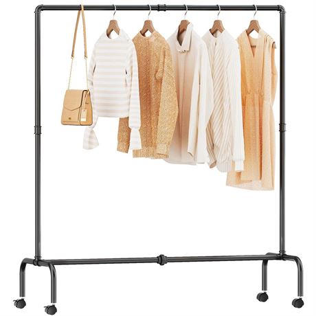 FANHAO Clothes Rack with Wheels, Heavy Duty Industrial Pipe Garment Rack,