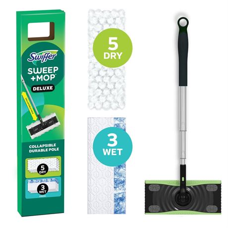 Swiffer Mop & Go Deluxe Kit with Dry & Wet Refills, 1 Handle + 2 Hair Magnet