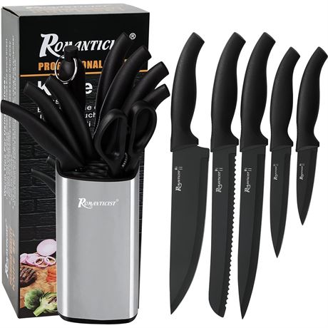 ROMANTICIST Kitchen Knife Set with Block - 8PCS High Carbon Stainless Steel