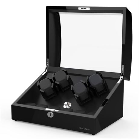 TRIPLE TREE Watch Winder for 4 Automatic Watches, with Extra 6 Watch Storages,