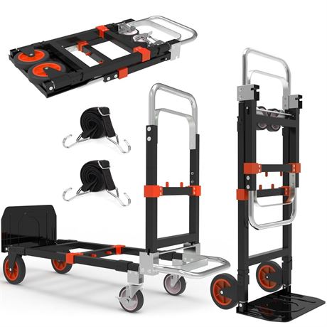 3 in 1 Heavy Duty Folding Hand Truck, Convertible Portable Steel Dolly with