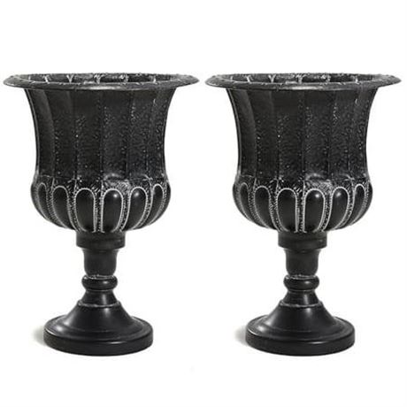 WORTH 25  H. Metal Urn Planters 2-Pack - Black Classic Antique Iron Plant Pots