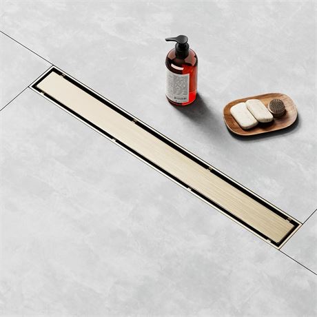 Linear Shower Drain 48 Inch Gold, Shower Drain with 2-in-1 Tile Insert Panel,