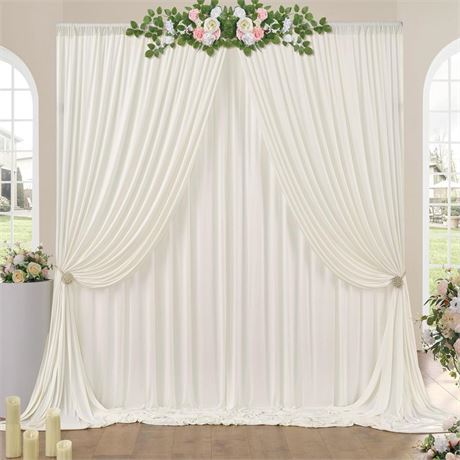 OFFSITE 10ft x 10ft Wrinkle Free Ivory Backdrop Curtains for Parties, Polyester