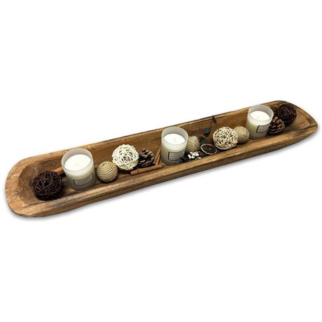 Wooden Dough Bowls Decorative，30'' Rustic Bread Long Bowls Decor Wood Tray,