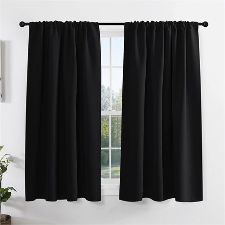 PONY DANCE Short Black Out Curtains 48 inch Long for Small Window, Rod Pocket