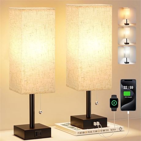 LUFF Table Lamps for Bedroom Set of 2 ，Bedside Small Lamps with 3 Way Dimmable