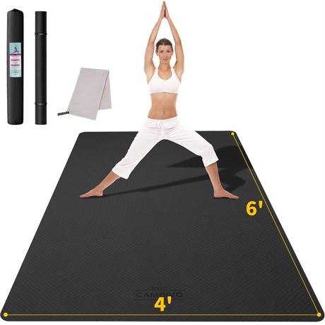 CAMBIVO Large Yoga Mat (6'x 4'), Extra Wide Workout Mat for Men and Women, Yoga