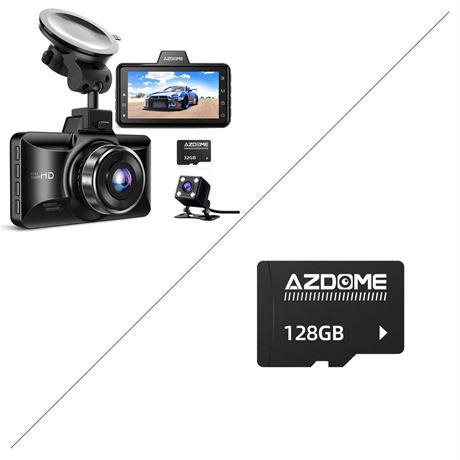 AZDOME M01 Pro Dual Dash Cam and AZDOME 128GB TF Card Bundle