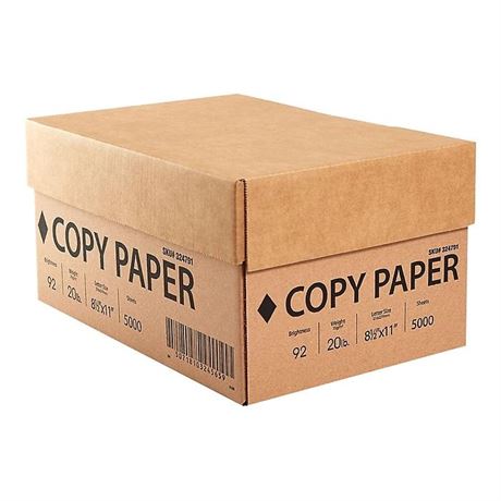 8.5" x 11" Copy Paper, 20 lbs., White, 1000 Sheets/Carton (324791) 2 reams