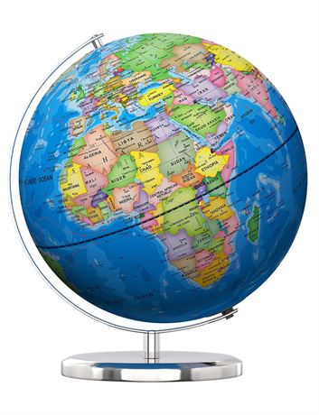 13" World Globe with Stand, Illuminated Educational Globes with HD Printed Map