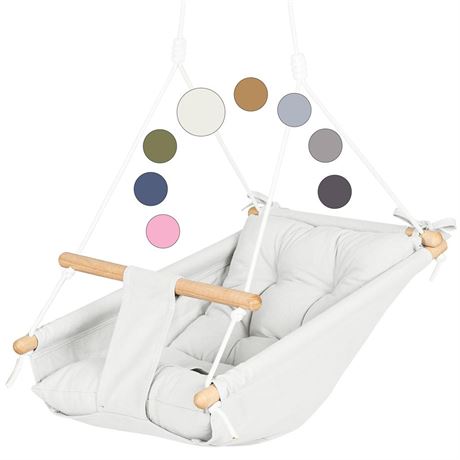 OFFSITE CaTeam - Canvas Kids Swing, Wooden Hanging Swing Seat Chair with Safety