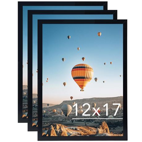 12x20 Black Picture Frame, Horizontal and Vertical Formats for Wall Hanging, 12