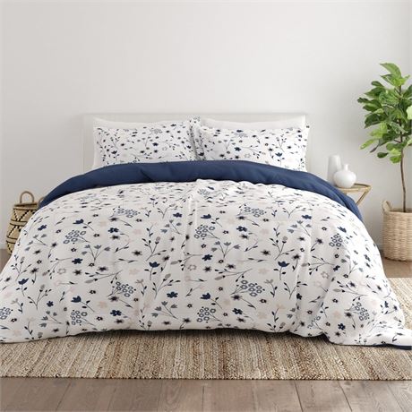 Soft Essentials Noble Linens 2-Piece Navy Reversible Comforter Set, Twin/TwinXL