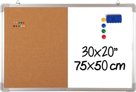 Combination Whiteboard Bulletin Board Set - Dry Erase/Cork Board 30 x 20" with
