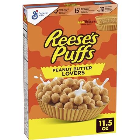 General Mills, Reeses Puffs Peanut Butter Lovers Breakfast Cereal, 11.5 Oz