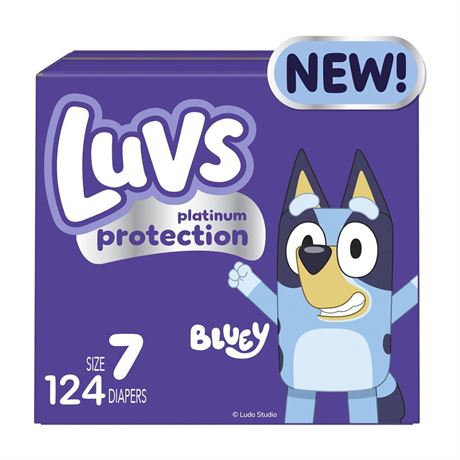 Luvs Platinum Protection Bluey Baby Diapers - Size 7, 124 Count, Disposable